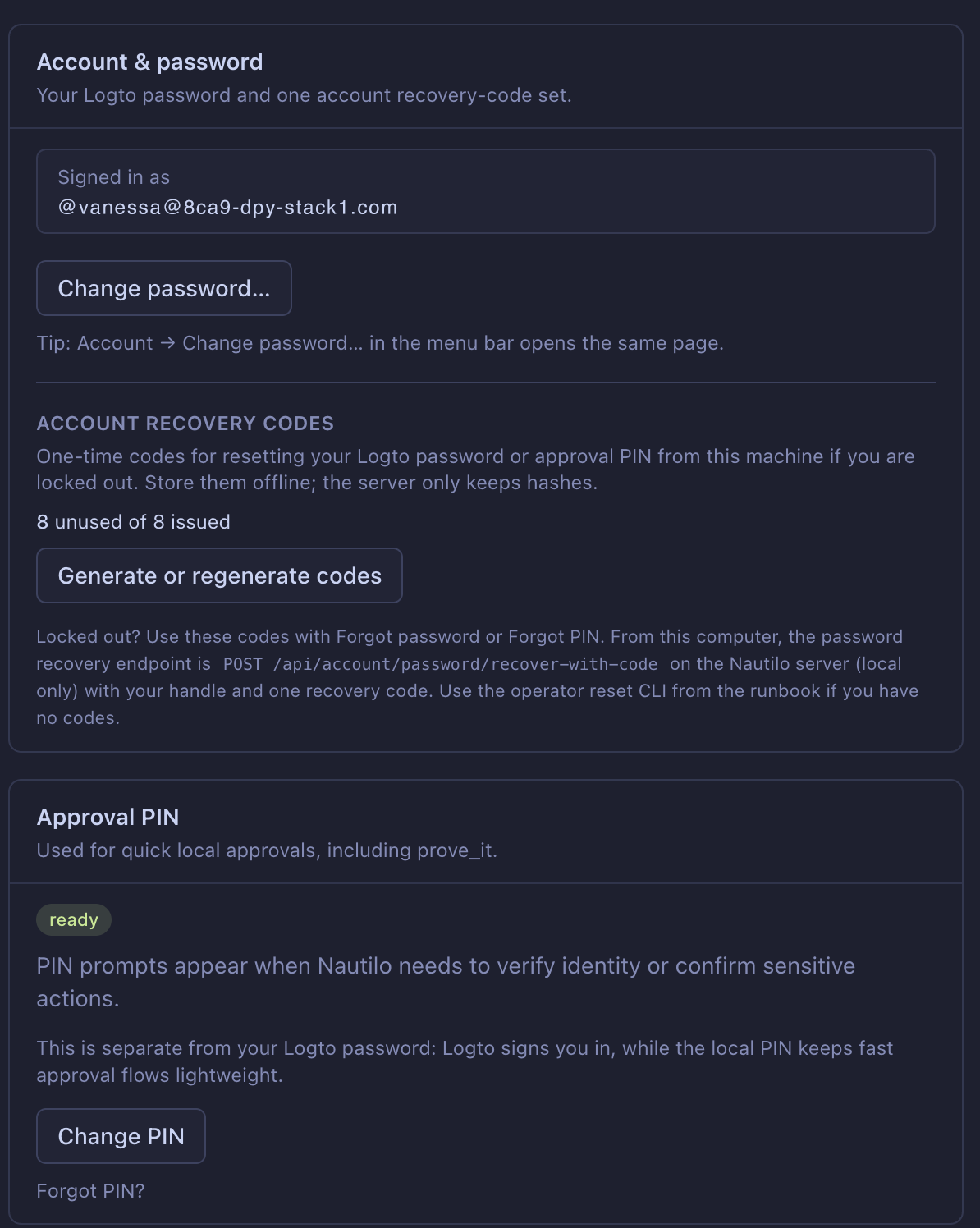 Account password and recovery management