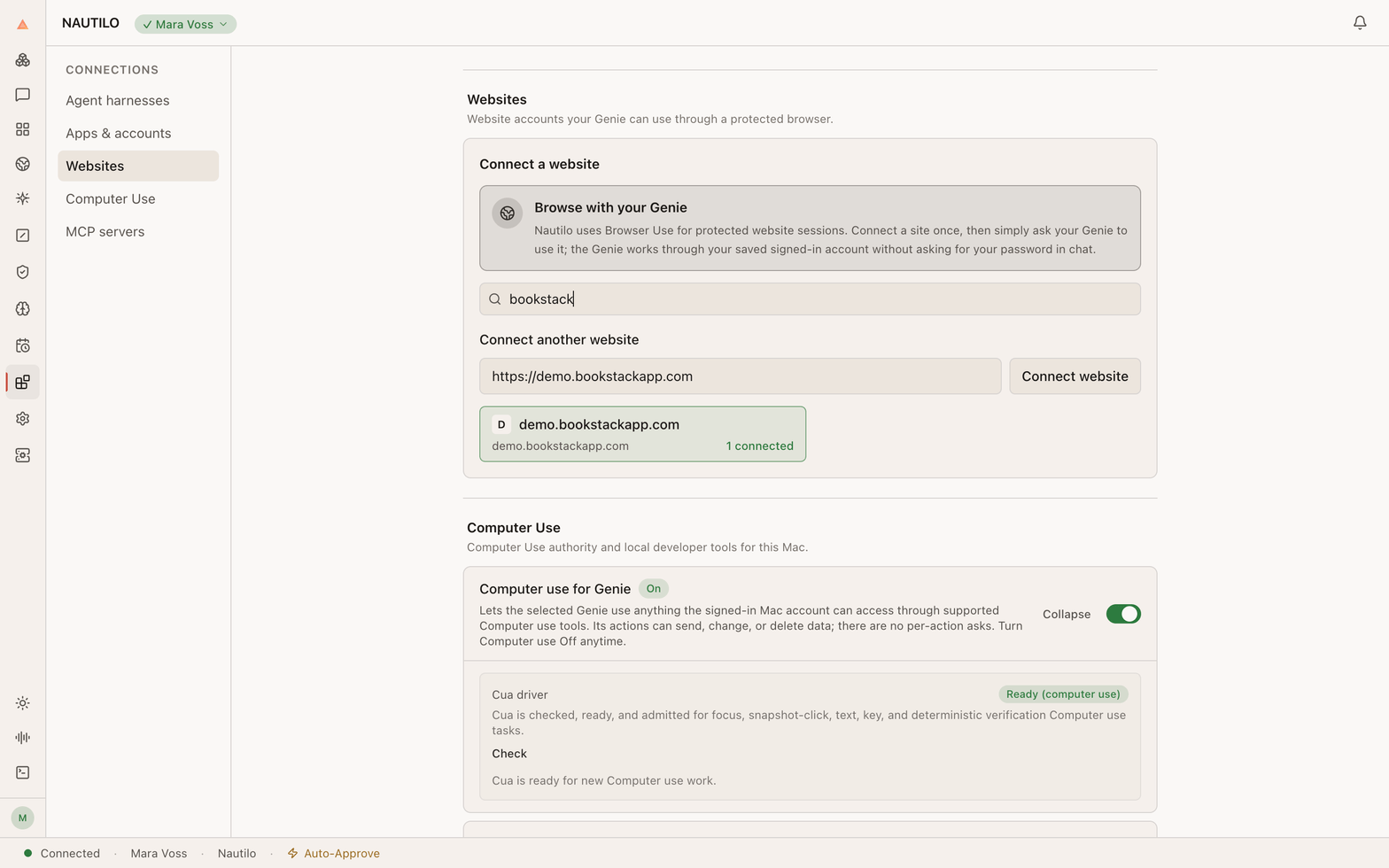 BookStack shown as a connected website account